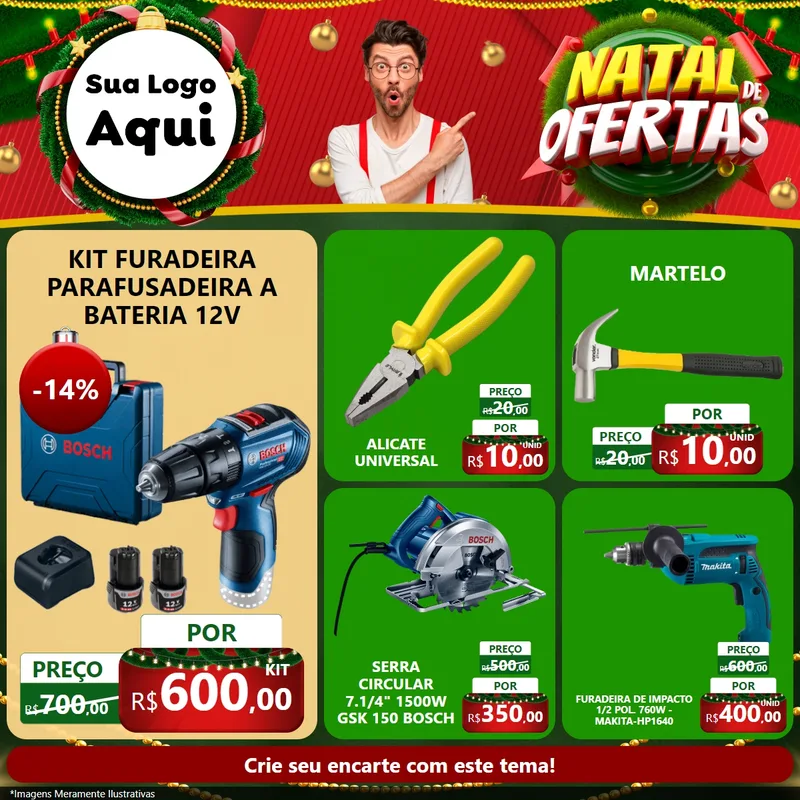Modelo de Rede Social para Feed Facebook com o tema Natal de Ofertas para Maquinas e Ferramentas