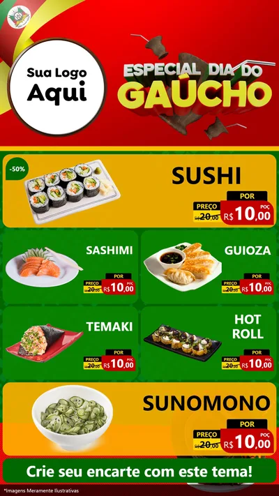 Modelo de TV para TV Vertical com o tema Especial Dia do Gaúcho para Comida japonesa