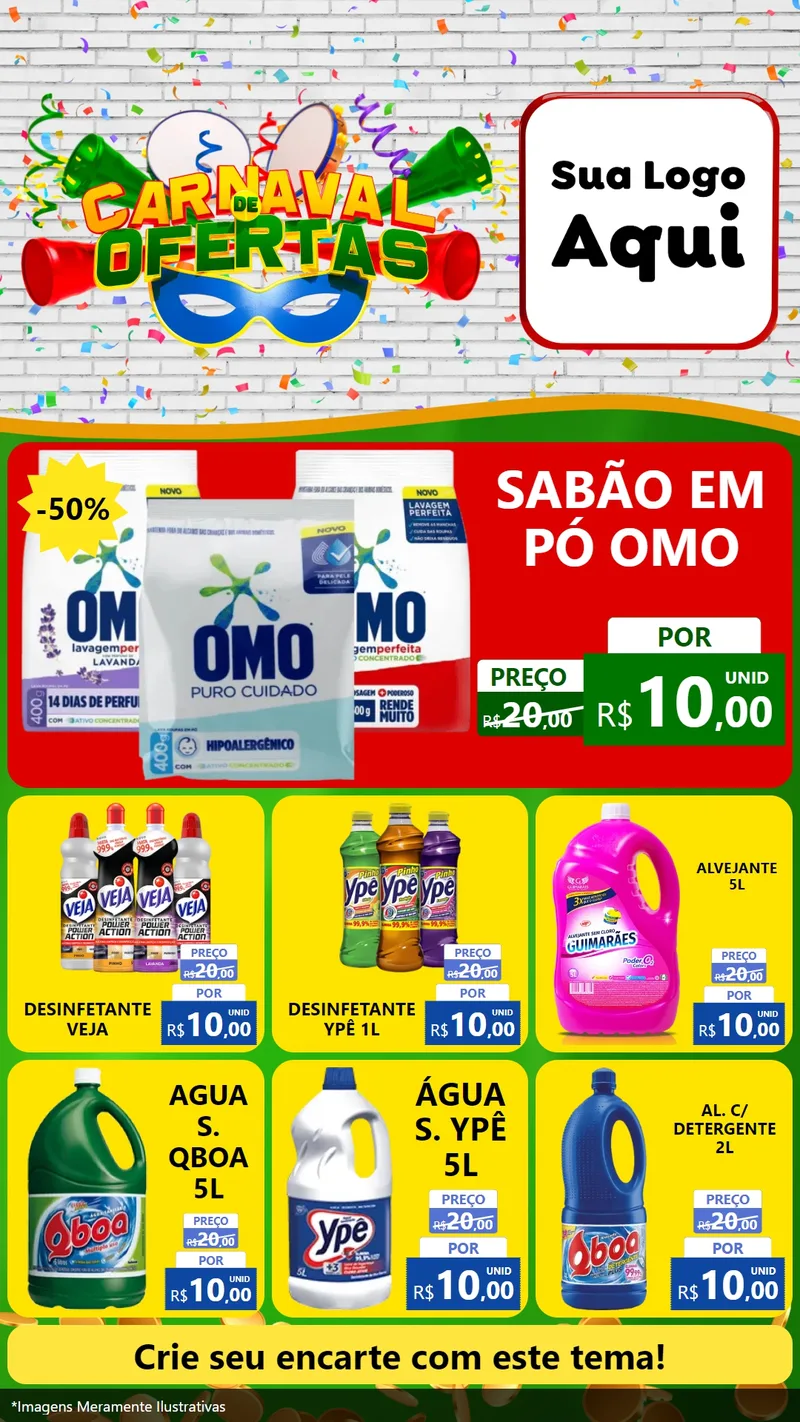 Modelo de Rede Social para Stories com o tema Carnaval de Ofertas para Produtos de Limpeza