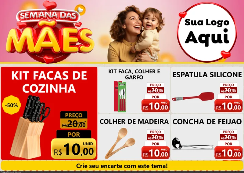 Modelo de Encarte para Encarte A4 Horizontal com o tema Semana das Mães para Utilidades Domésticas
