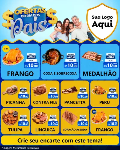 Modelo de Rede Social para Feed Instagram com o tema Ofertas do Dia dos Pais para Assados