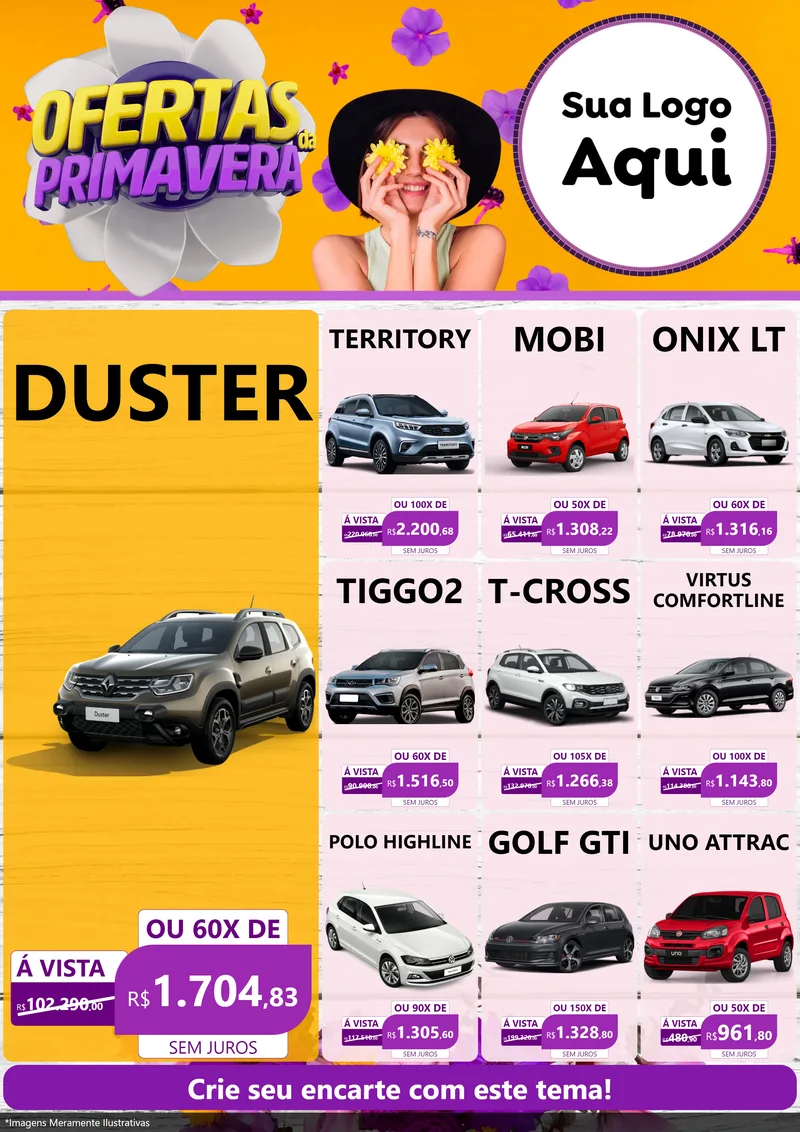 Modelo de Encarte para Encarte A4 Vertical com o tema Ofertas Da Primavera para Concessionaria de Carros