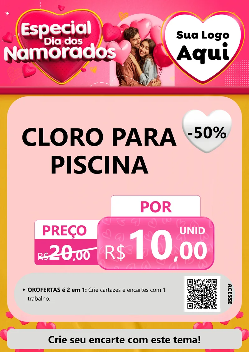 Modelo de Cartaz para Cartaz A4 Vertical com o tema Especial Dia dos Namorados para Produtos para Piscina