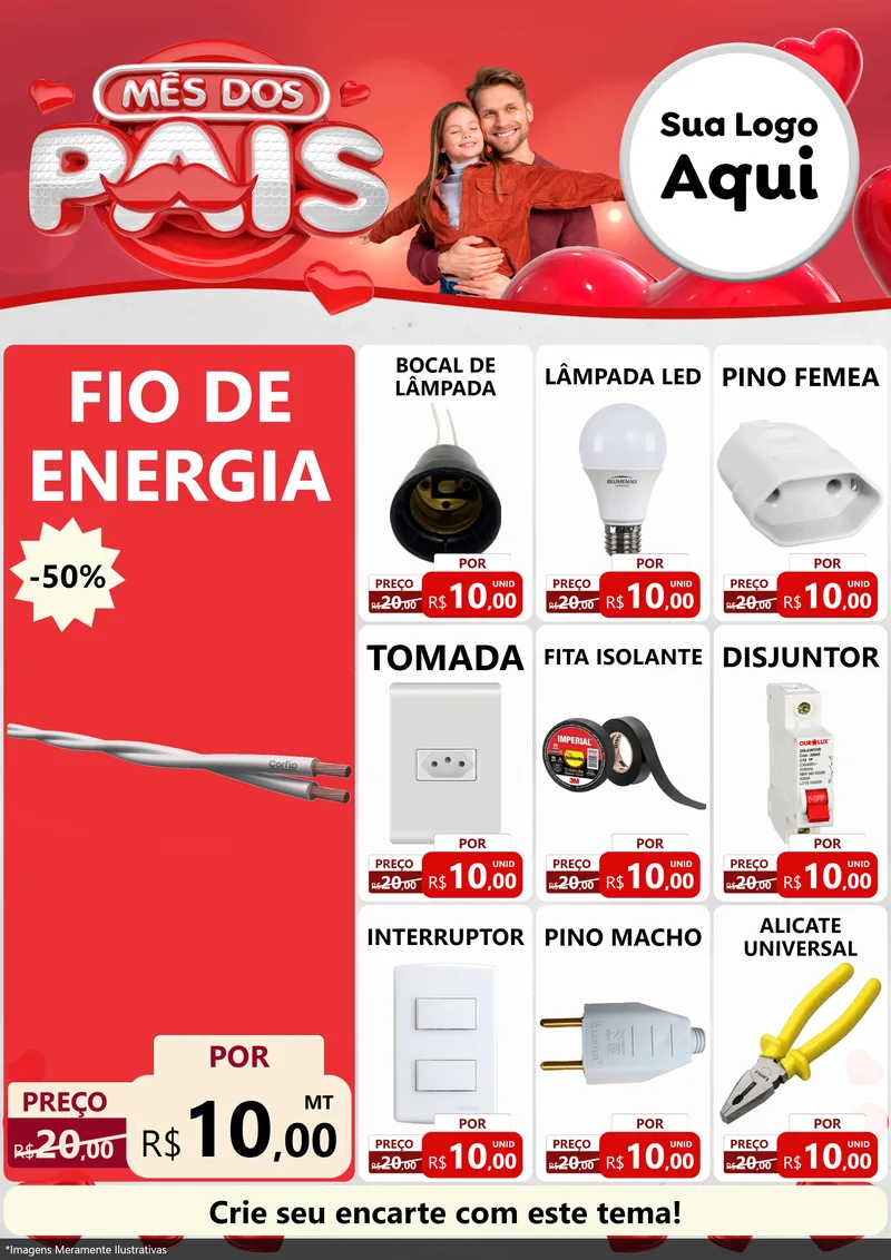 Modelo de Encarte para Encarte A4 Vertical com o tema Mês dos Pais para Materiais Elétricos