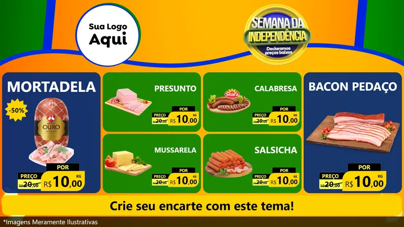 Modelo de TV para TV Horizontal com o tema Semana da Independência Declaramos Preços Baixos para Frios e Laticínios