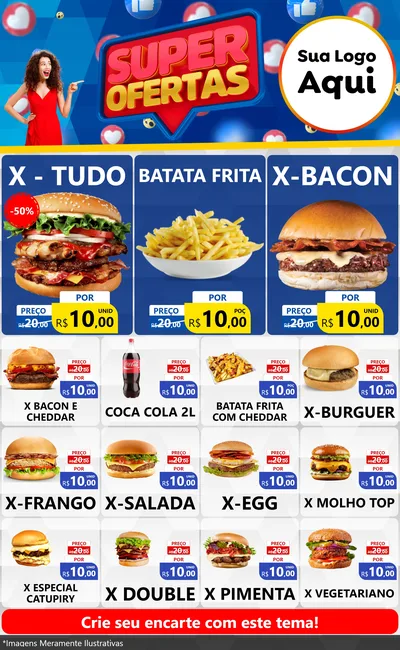Modelo de Encarte para Encarte Grande com o tema Super Ofertas para Hamburgueria