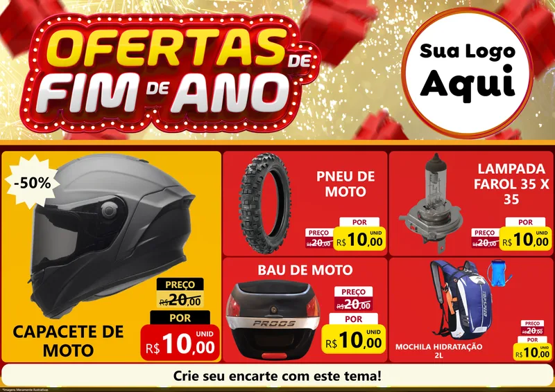 Modelo de Encarte para Encarte A4 Horizontal com o tema Ofertas de Fim de Ano para Moto peças