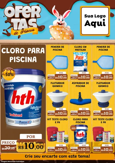 Modelo de Encarte para Encarte A4 Vertical com o tema Ofertas de Páscoa para Produtos para Piscina