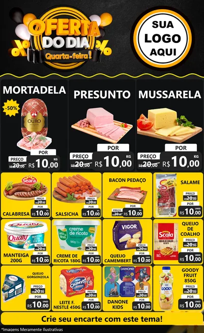 Modelo de Encarte para Encarte Grande com o tema Oferta do Dia - Quarta Feira! para Frios e Laticínios