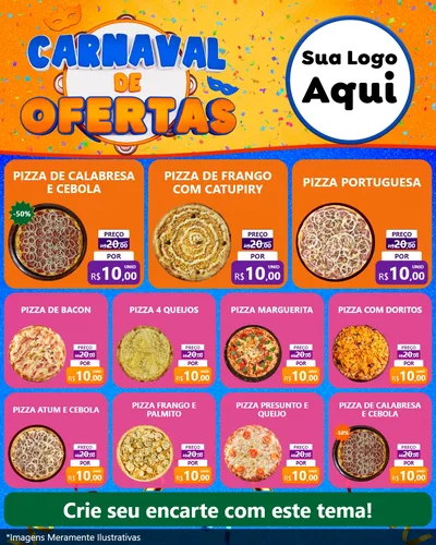 Modelo de Rede Social para Feed Instagram com o tema Carnaval de Ofertas para Pizzaria