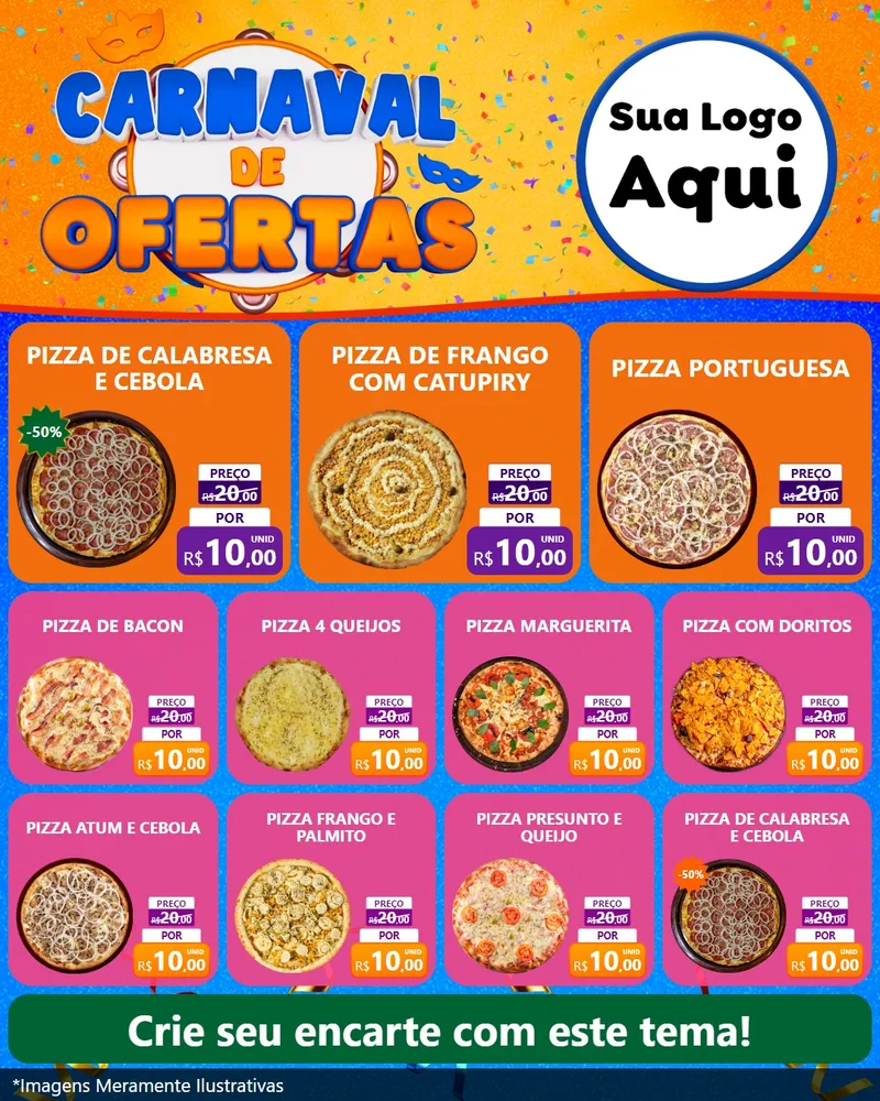 Modelo de Rede Social para Feed Instagram com o tema Carnaval de Ofertas para Pizzaria