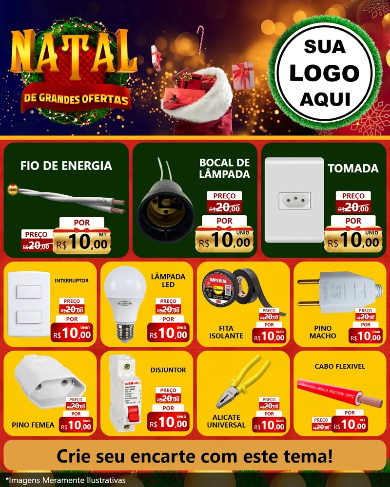 Modelo de Rede Social para Feed Instagram com o tema Natal de Grandes Ofertas para Materiais Elétricos