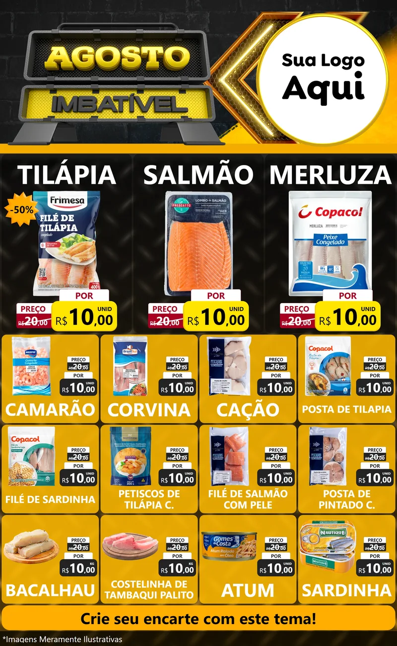Modelo de Encarte para Encarte Grande com o tema Agosto Imbatível para Peixaria