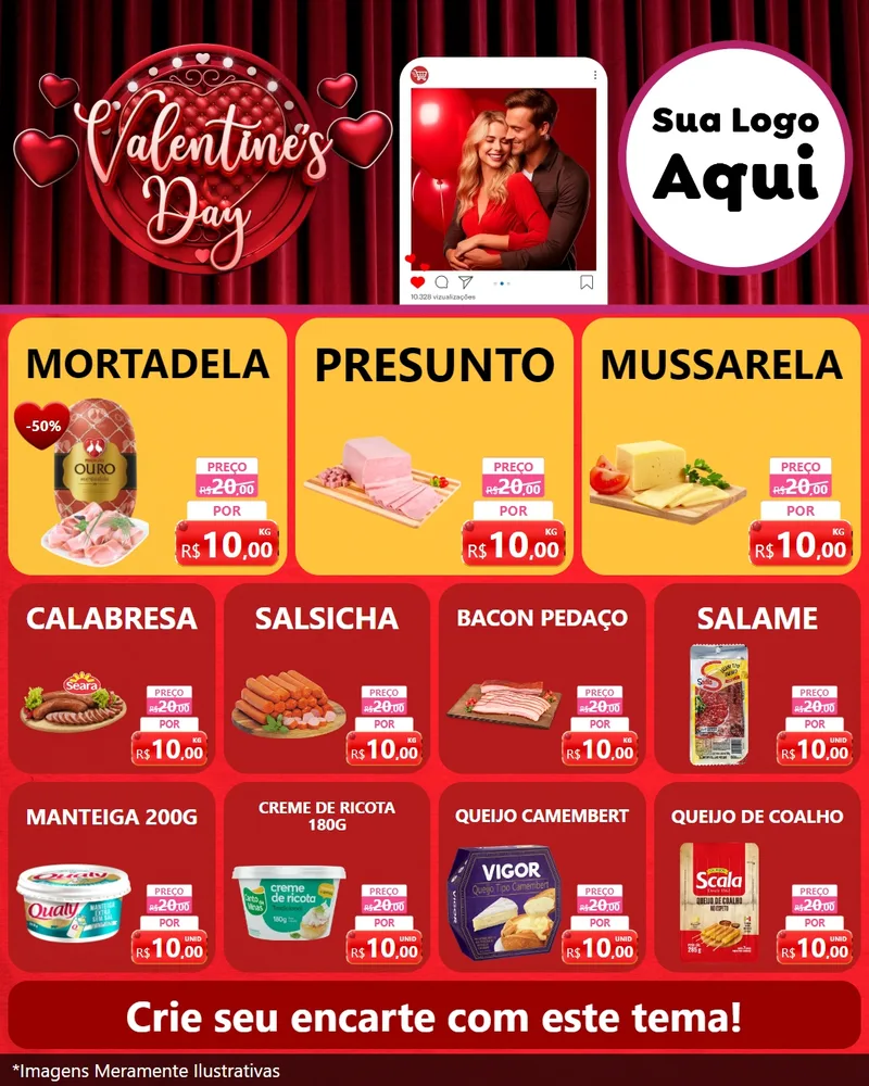 Modelo de Rede Social para Feed Instagram com o tema Valentine's Day para Frios e Laticínios