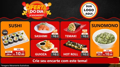 Modelo de TV para TV Horizontal com o tema Oferta do Dia - Só hoje, Aproveite! para Comida japonesa