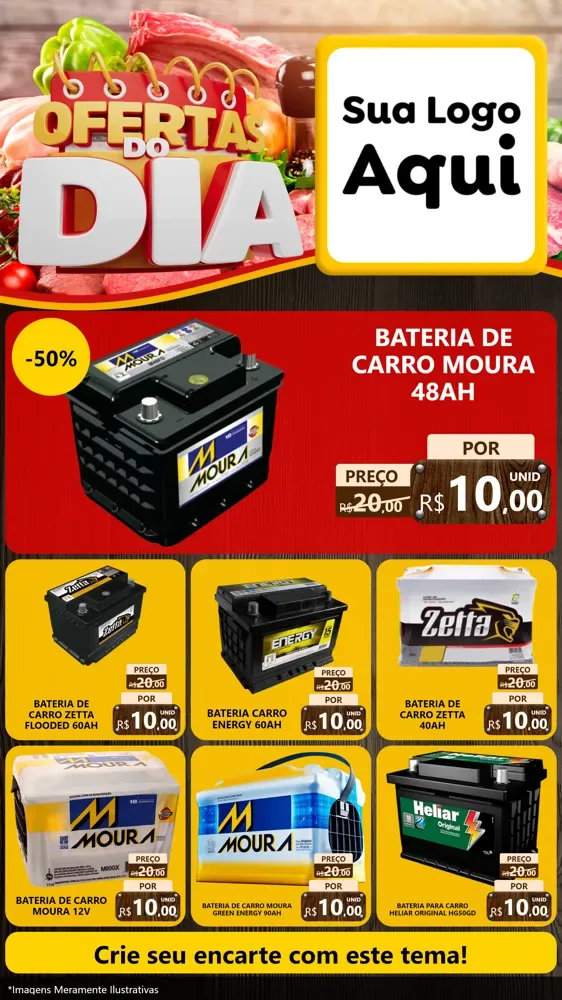 Modelo de Rede Social para Stories com o tema Ofertas do Dia para Baterias Elétricas