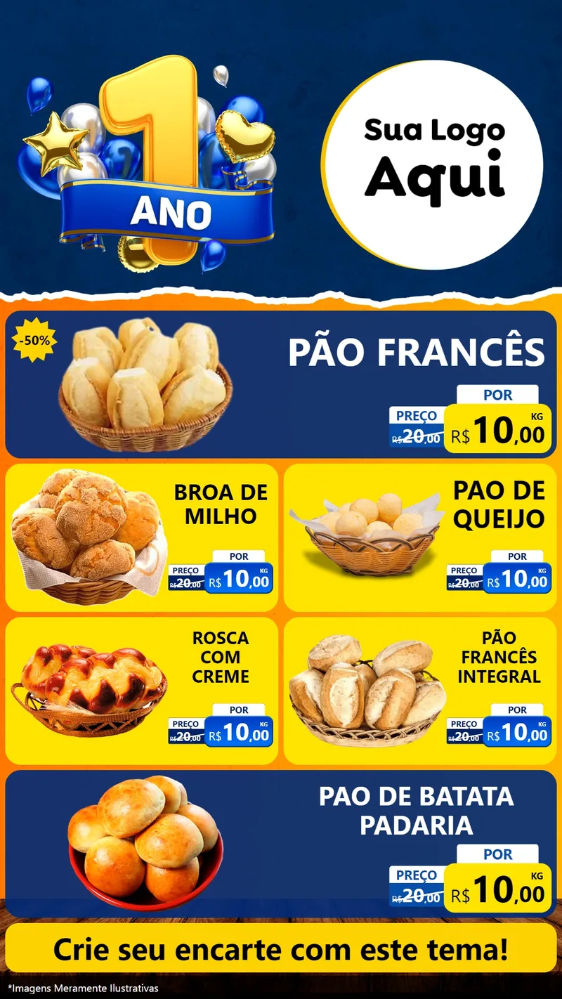 Modelo de TV para TV Vertical com o tema Um Ano de Aniversário para Padaria