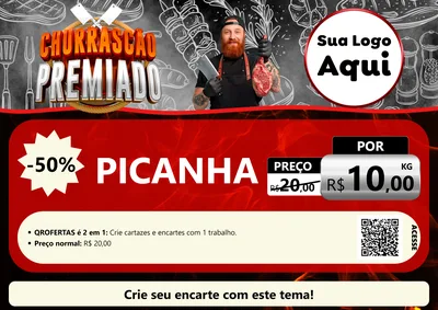 Modelo de Cartaz para Cartaz A4 Horizontal com o tema Churrascão Premiado para Açougue