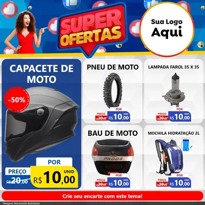 Modelo de Rede Social para Feed Facebook com o tema Super Ofertas para Moto peças