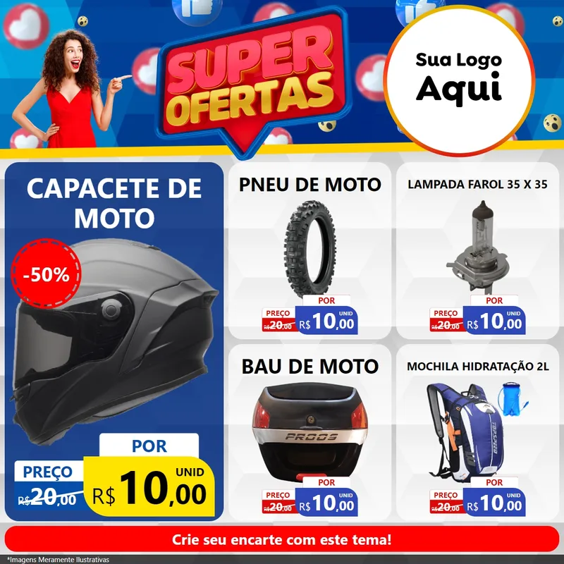 Modelo de Rede Social para Feed Facebook com o tema Super Ofertas para Moto peças