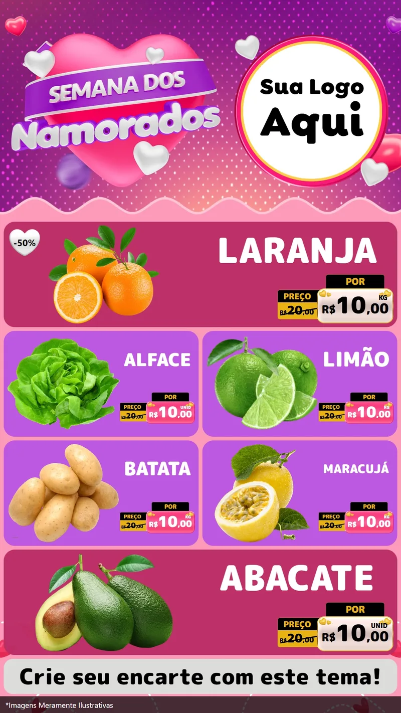 Modelo de TV para TV Vertical com o tema Semana dos Namorados para Hortifrúti