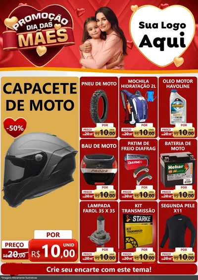 Modelo de Encarte para Encarte A4 Vertical com o tema Promoção Dia das Mães para Moto peças