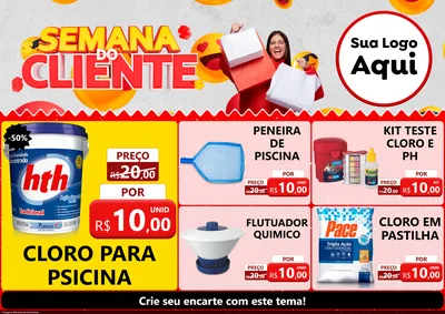 Modelo de Encarte para Encarte A4 Horizontal com o tema Semana do Cliente para Produtos para Piscina