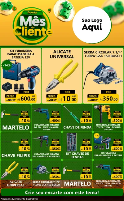 Modelo de Encarte para Encarte Grande com o tema Especial Mês do Cliente para Maquinas e Ferramentas
