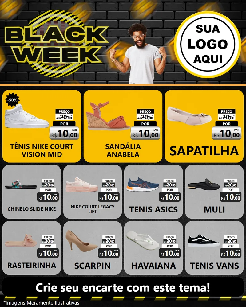Modelo de Rede Social para Feed Instagram com o tema Black Week para Calçados