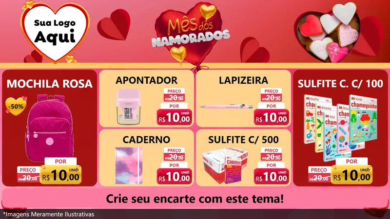 Modelo de TV para TV Horizontal com o tema Mês dos Namorados para Papelaria