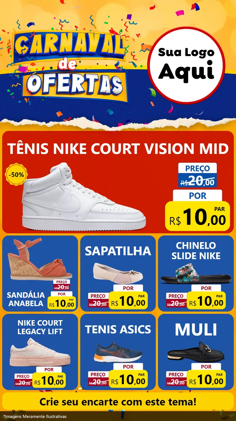 Modelo de Rede Social para Stories com o tema Carnaval de Ofertas para Calçados