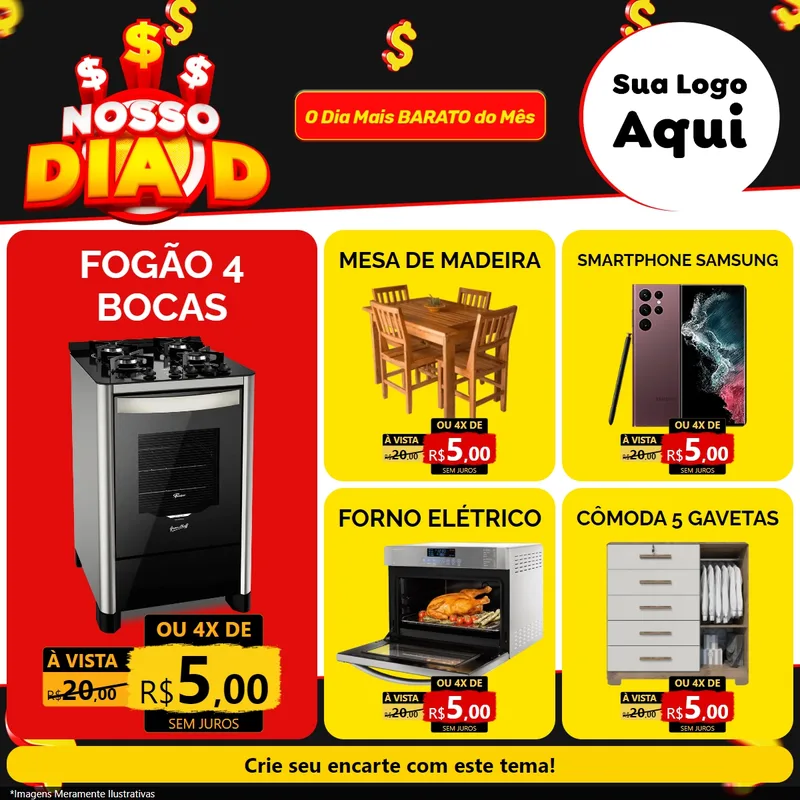 Modelo de Rede Social para Feed Facebook com o tema Nosso Dia D para Móveis e Eletro