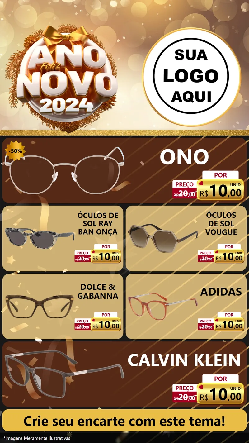 Modelo de TV para TV Vertical com o tema Feliz Ano Novo 2027 para Óticas