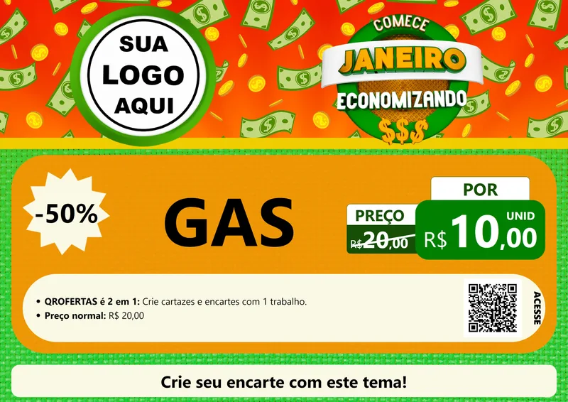 Modelo de Cartaz para Cartaz A4 Horizontal com o tema Comece Janeiro Economizando para Água e gás