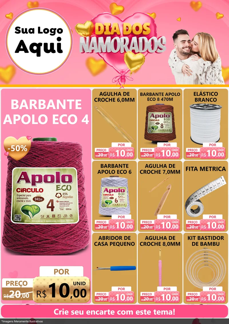 Modelo de Encarte para Encarte A4 Vertical com o tema Dia dos Namorados para Armarinho e Aviamentos