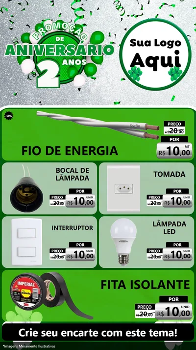 Modelo de TV para TV Vertical com o tema Promoção de Aniversário - 2 Anos para Materiais Elétricos