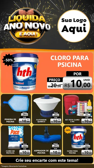 Modelo de Rede Social para Stories com o tema Liquida Ano Novo É Aqui! para Produtos para Piscina