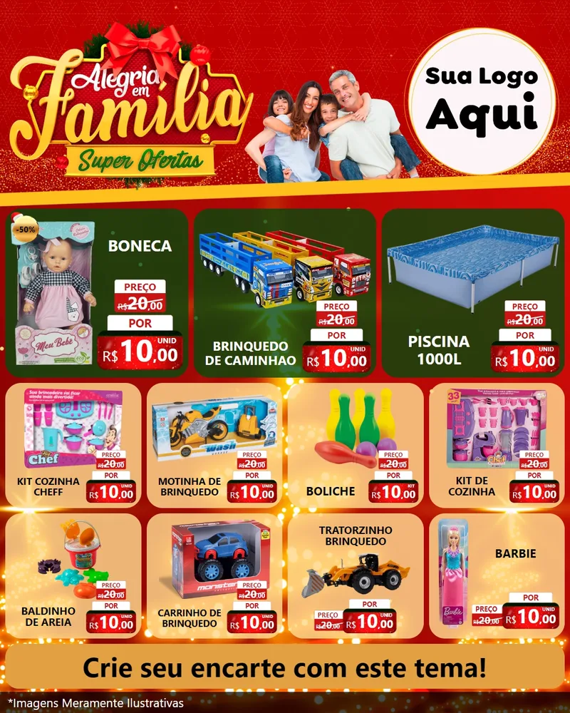 Modelo de Rede Social para Feed Instagram com o tema Alegria em Família Super Ofertas - Natal para Brinquedos