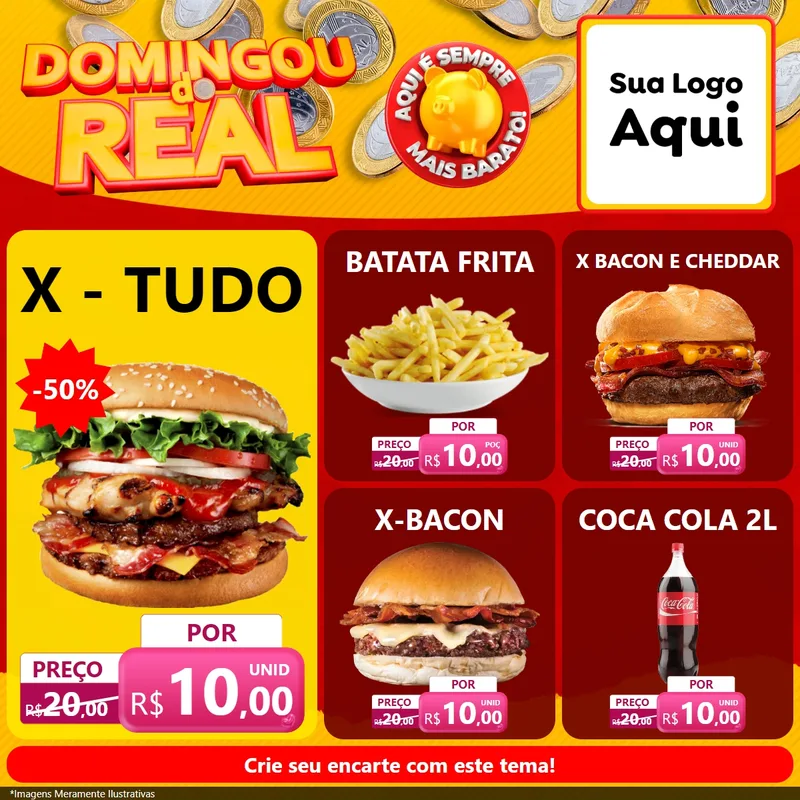 Modelo de Rede Social para Feed Facebook com o tema Domingou do Real para Hamburgueria