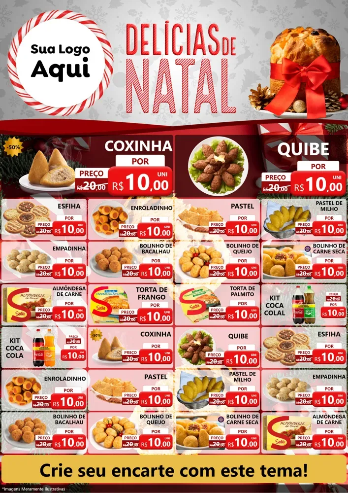 Modelo de Encarte para Encarte A4 Vertical com o tema Delícias de Natal para Salgadaria