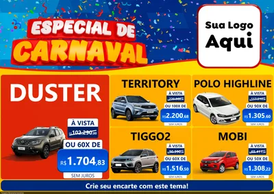 Modelo de Encarte para Encarte A4 Horizontal com o tema Especial de Carnaval para Concessionaria de Carros