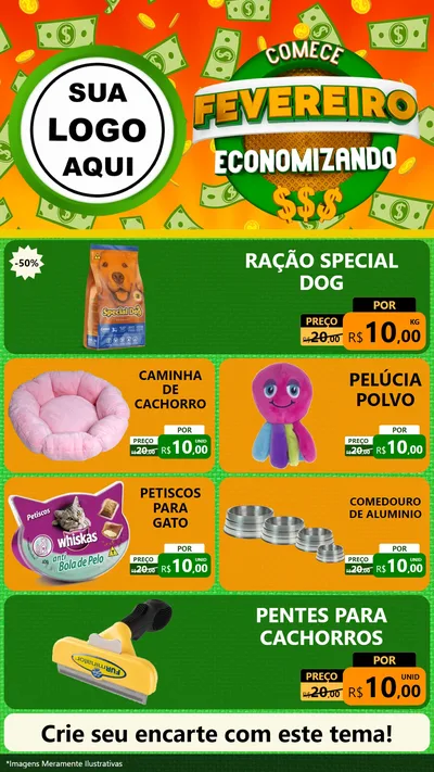 Modelo de TV para TV Vertical com o tema Comece Fevereiro Economizando para Pet Shop