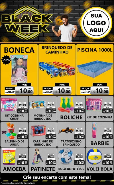 Modelo de Encarte para Encarte Grande com o tema Black Week para Brinquedos