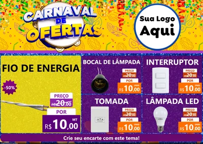 Modelo de Encarte para Encarte A4 Horizontal com o tema Carnaval de Ofertas para Materiais Elétricos