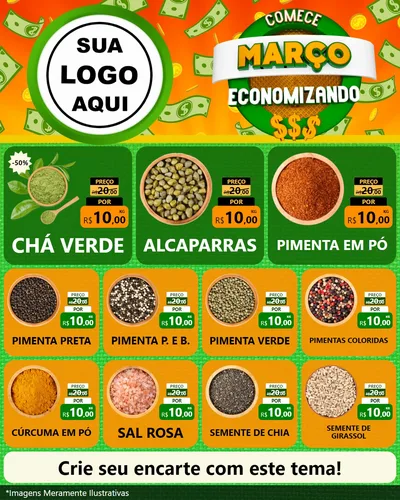 Modelo de Rede Social para Feed Instagram com o tema Comece Março Economizando para Produtos Naturais