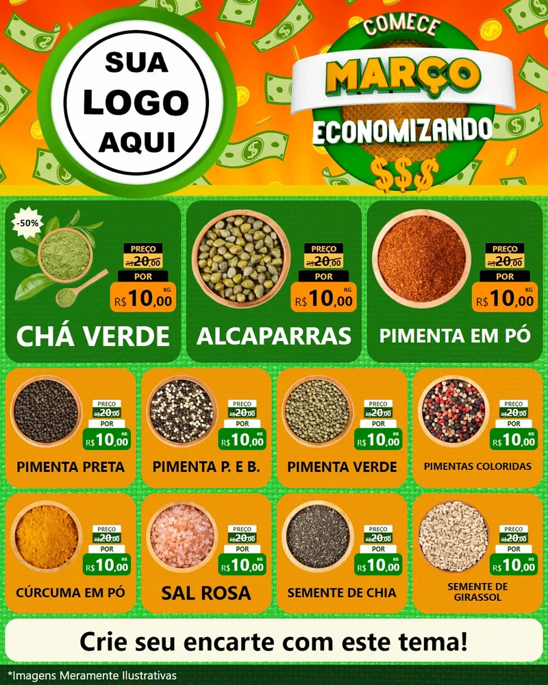 Modelo de Rede Social para Feed Instagram com o tema Comece Março Economizando para Produtos Naturais