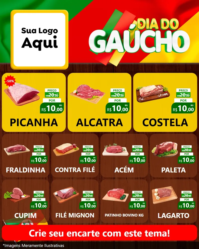 Modelo de Rede Social para Feed Instagram com o tema Dia do Gaúcho para Açougue