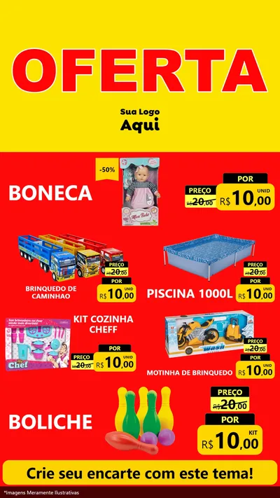 Modelo de TV para TV Vertical com o tema OFERTA - Vermelho Cartaz para Brinquedos