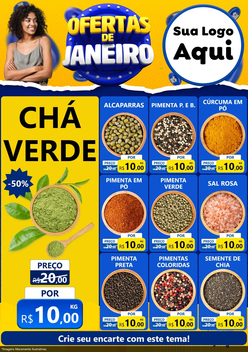 Modelo de Encarte para Encarte A4 Vertical com o tema Ofertas de Janeiro para Produtos Naturais