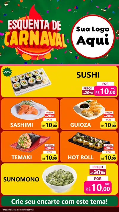 Modelo de TV para TV Vertical com o tema Esquenta de Carnaval para Comida japonesa